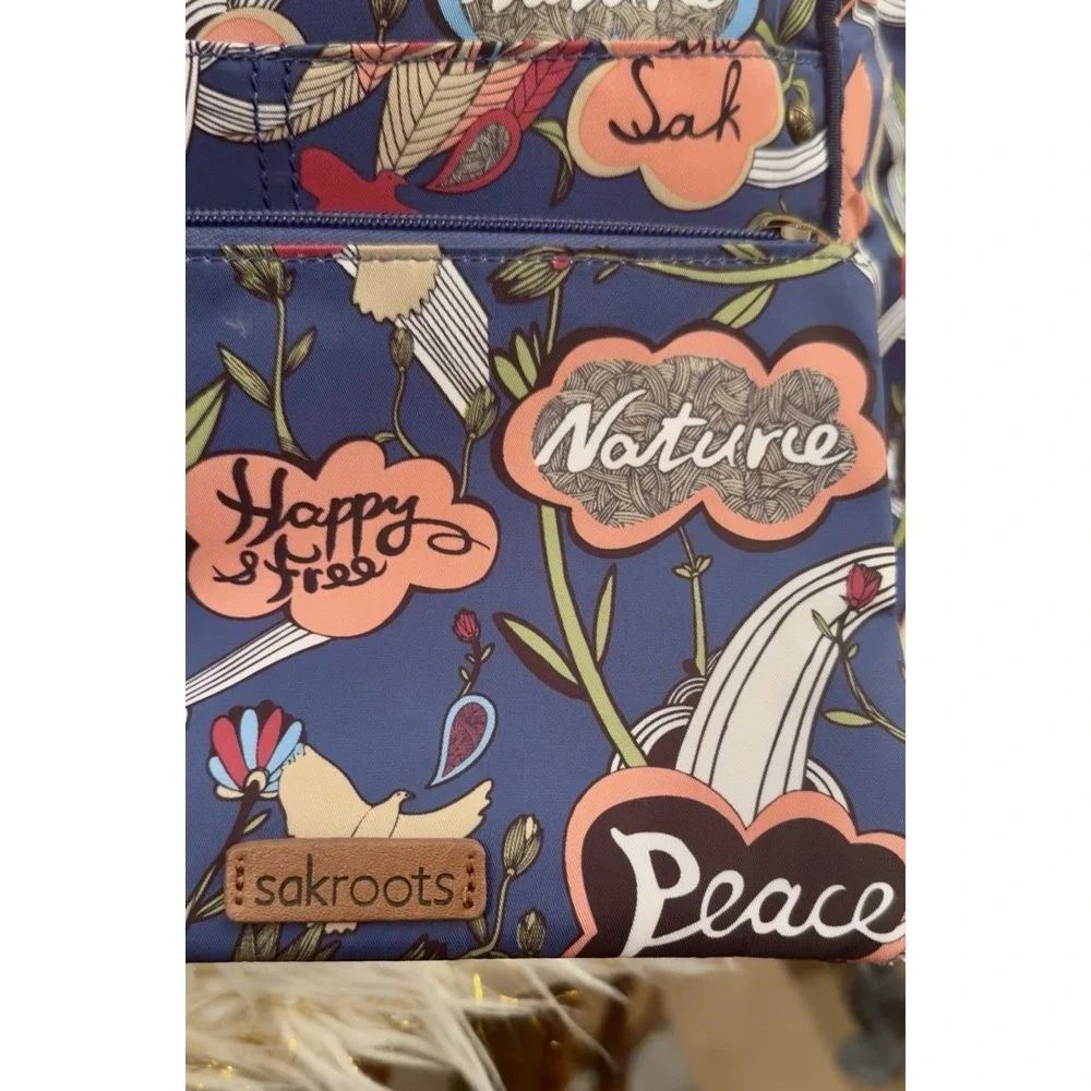 Sakroots Women's Peace Satchel Handbag Blue Multi Floral Birds And Makeup Bag